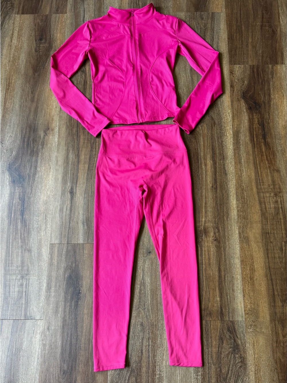 High-Rise Hot Pink Leggings with Matching Zip Jacket